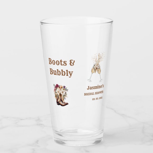 Boots & Bubbly Boho Western Bridal shower Party Glass (Front)