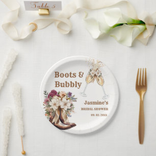 Boots & Bubbly Boho Western Bridal shower Party Paper Plates
