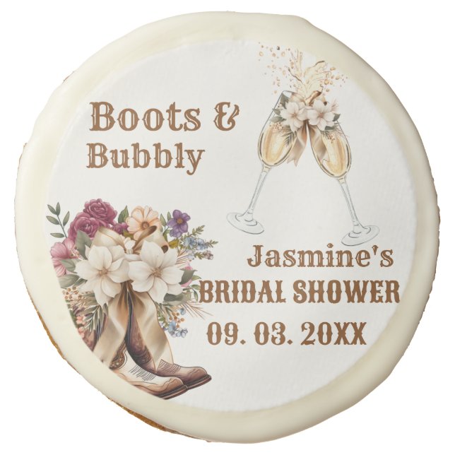 Boots & Bubbly Boho Western Bridal shower Party Sugar Cookie (Front)