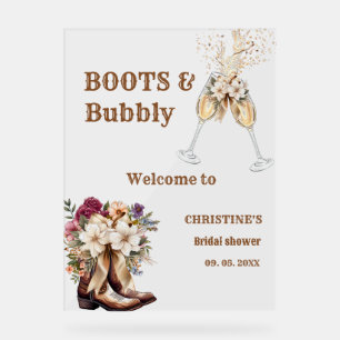 Boots & Bubbly Boho western Bridal Shower Welcome  Acrylic Sign