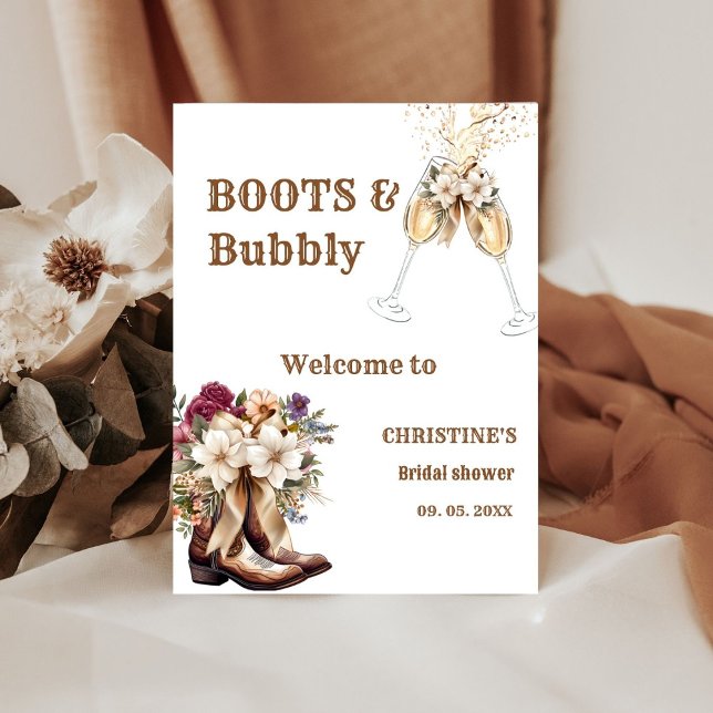 Boots & Bubbly Boho western Bridal Shower Welcome  Pedestal Sign (Creator Uploaded)
