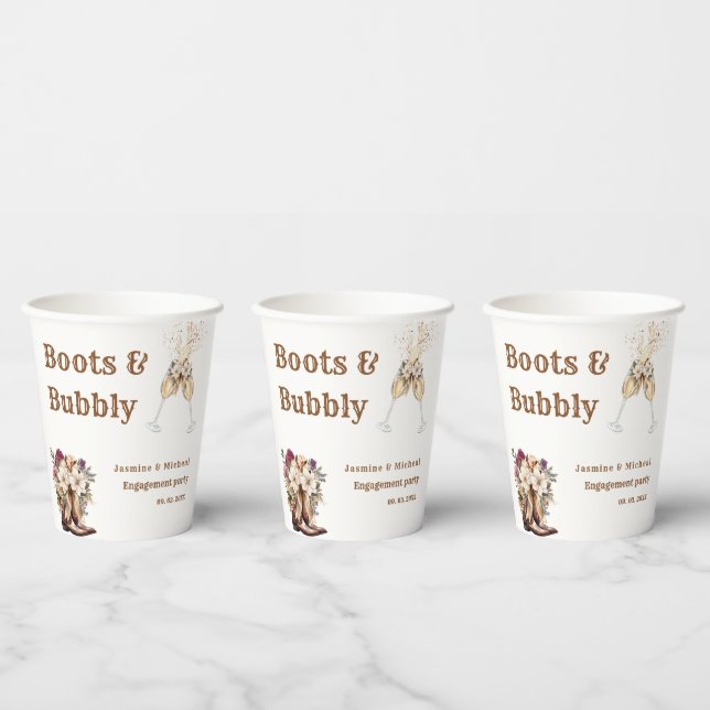 Boots & Bubbly Boho Western engagement  Party Paper Cups (Multi)