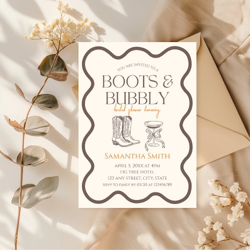 Boots  Bubbly Bridal Shower Hand Illustrated Invitation