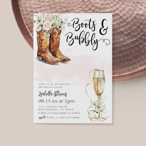 Boots  Bubbly Bridal Shower Invitation