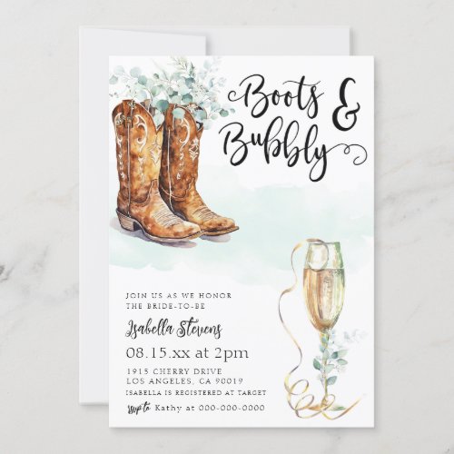 Boots  Bubbly Bridal Shower Invitation
