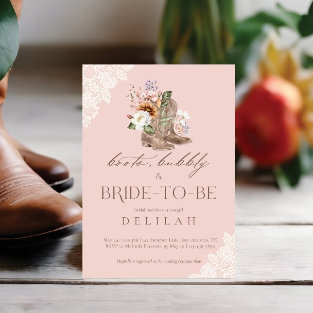 Boots Bubbly & Bride to Be Western Bridal Shower Invitation (Boots Bubbly & Bride to Be Western Bridal Shower Invitation)