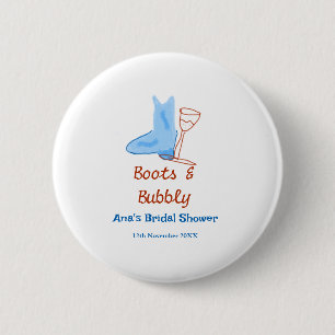 Boots & bubbly champagne bottle bridal shower blue button