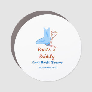 Boots & bubbly champagne bottle bridal shower blue car magnet