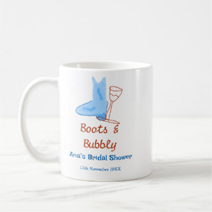 Boots & bubbly champagne bottle bridal shower blue coffee mug