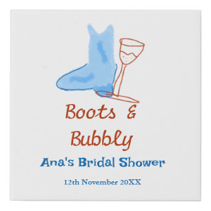 Boots & bubbly champagne bottle bridal shower blue faux canvas print