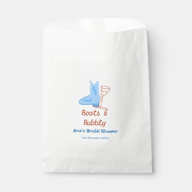 Boots & bubbly champagne bottle bridal shower blue favor bag (Front)