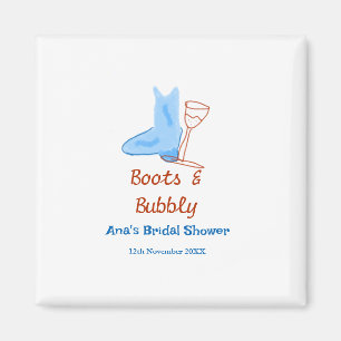 Boots & bubbly champagne bottle bridal shower blue magnet