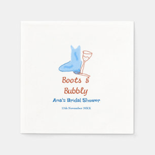 Boots & bubbly champagne bottle bridal shower blue napkins