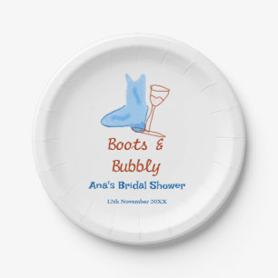 Boots & bubbly champagne bottle bridal shower blue paper plates