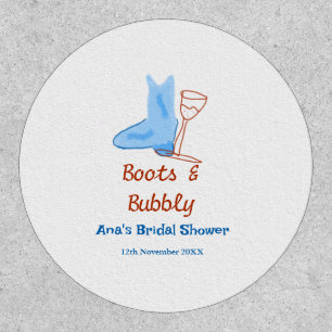 Boots & bubbly champagne bottle bridal shower blue patch