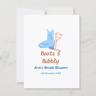 Boots & bubbly champagne bottle bridal shower blue postcard