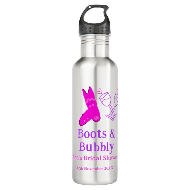 Boots & bubbly champagne bottle bridal shower pink (Front)