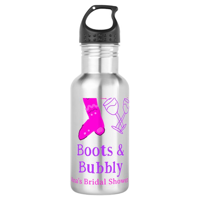 Boots & bubbly champagne bottle bridal shower pink (Front)