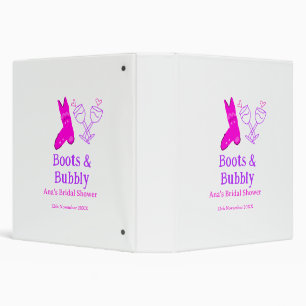 Boots & bubbly champagne bottle bridal shower pink 3 ring binder