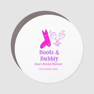Boots & bubbly champagne bottle bridal shower pink car magnet
