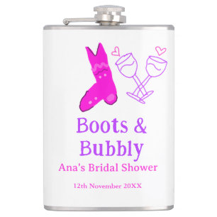 Boots & bubbly champagne bottle bridal shower pink flask