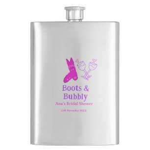 Boots & bubbly champagne bottle bridal shower pink flask