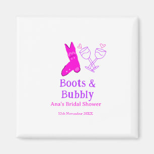 Boots & bubbly champagne bottle bridal shower pink magnet
