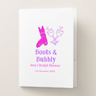 Boots & bubbly champagne bottle bridal shower pink pocket folder