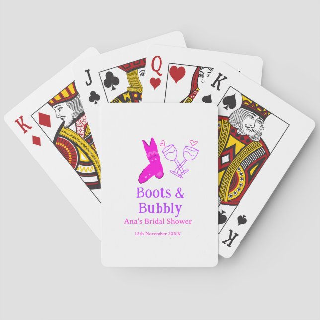 Boots & bubbly champagne bottle bridal shower pink poker cards (Back)