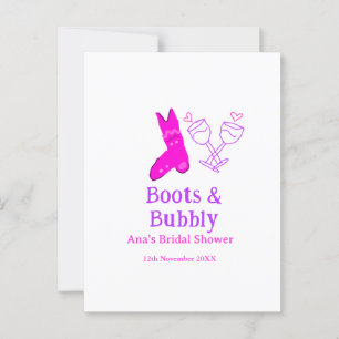 Boots & bubbly champagne bottle bridal shower pink postcard