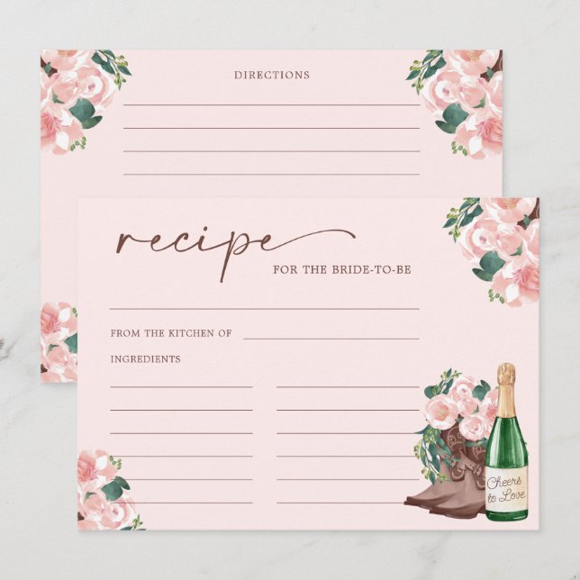 Boots & Bubbly Champagne Floral Recipe Card (Front/Back)