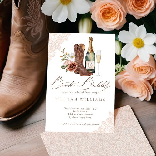 Boots  Bubbly Chic Cowgirl Western Bridal Shower Invitation