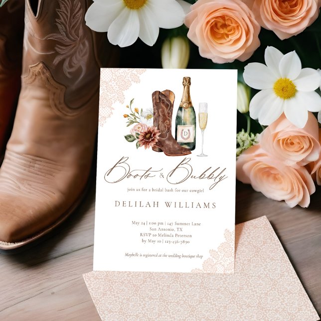 Boots & Bubbly Chic Cowgirl Western Bridal Shower Invitation (Boots & Bubbly Chic Cowgirl Western Bridal Shower Invitation)