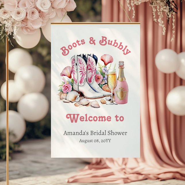 Boots Bubbly Coastal Cowgirl Bridal Shower Welcome Foam Board (Creator Uploaded)