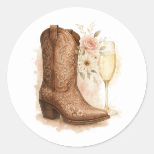 Boots & Bubbly Country Western Boot Bridal Shower Classic Round Sticker