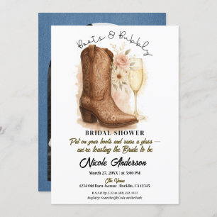 Boots & Bubbly Country Western Boot Bridal Shower Invitation
