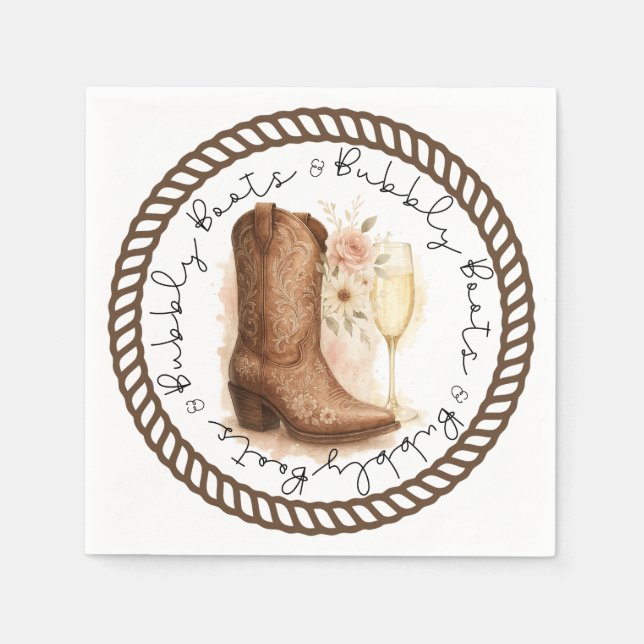 Boots & Bubbly Country Western Boot Bridal Shower  Napkins (Front)
