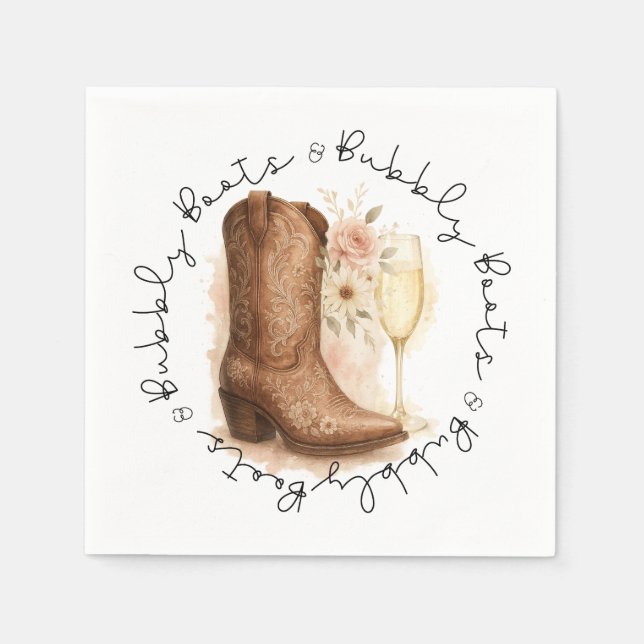 Boots & Bubbly Country Western Boot Bridal Shower  Napkins (Front)