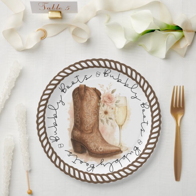 Boots & Bubbly Country Western Boot Bridal Shower  Paper Plates (Wedding)