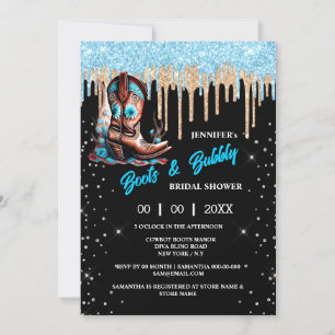 Boots bubbly cowboy boot glitter shine bridal invitation