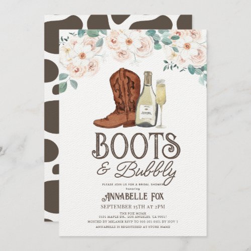 Boots  Bubbly Cowboy Boots Floral Bridal Shower Invitation