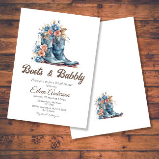 Boots & Bubbly Cowgirl Blue Boots Bridal Shower Invitation