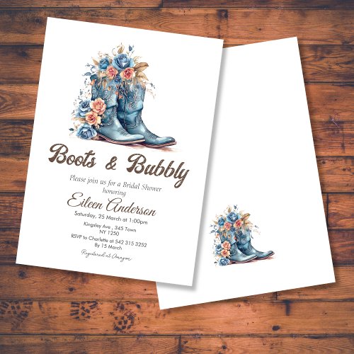 Boots  Bubbly Cowgirl Blue Boots Bridal Shower Invitation