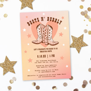 Boots & Bubbly Cowgirl Western Peach Bridal Shower Invitation