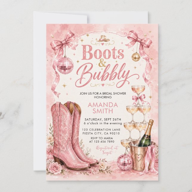 Boots & Bubbly Disco Bridal Shower Invitation (Front)