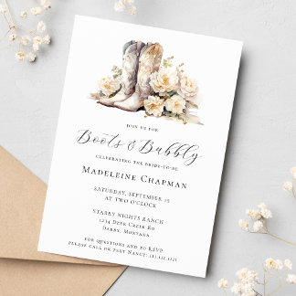 Boots & Bubbly Elegant Rustic Floral Bridal Shower Invitation