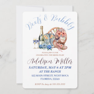 Boots & Bubbly Elegant Rustic Floral Bridal Shower Invitation