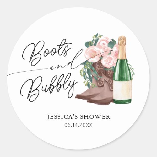 Boots  Bubbly Floral Champagne Bridal Shower Classic Round Sticker