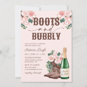 Boots & Bubbly Floral Champagne Bridal Shower Invi Invitation