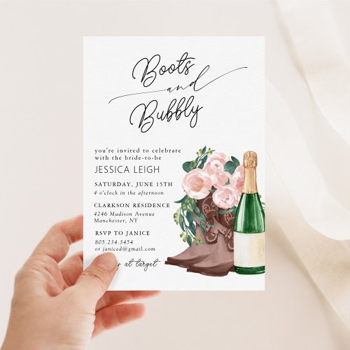 Boots  Bubbly Floral Champagne Bridal Shower Invi Invitation